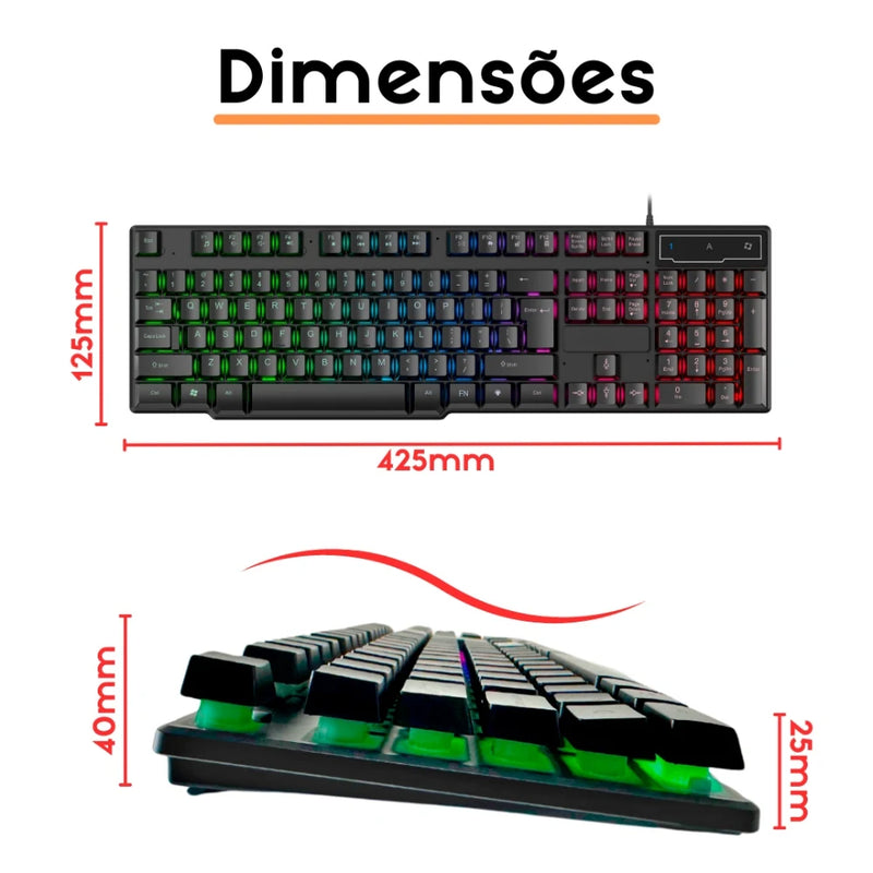 Kit Teclado Semi-mecânico + Mouse Gamer 3200 Dpi + Mouse Pad
