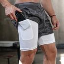 Shorts camuflados masculinos para corrida – modelo 2 em 1, de secagem rápida, ideal para treino, academia, fitness e corrida, perfeitos para o verão.