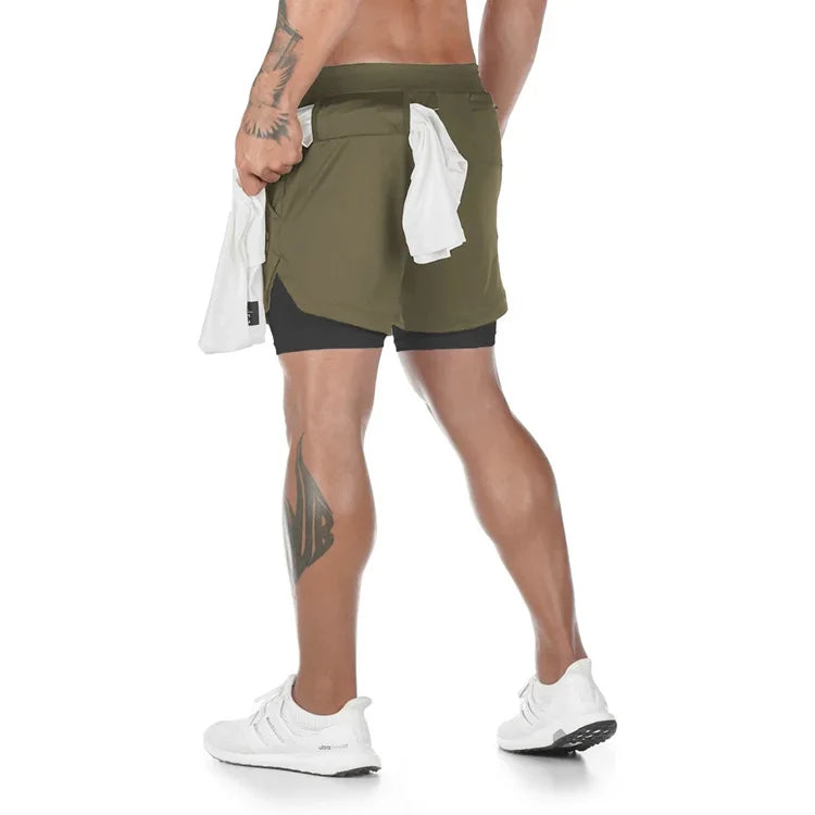 Shorts camuflados masculinos para corrida – modelo 2 em 1, de secagem rápida, ideal para treino, academia, fitness e corrida, perfeitos para o verão.