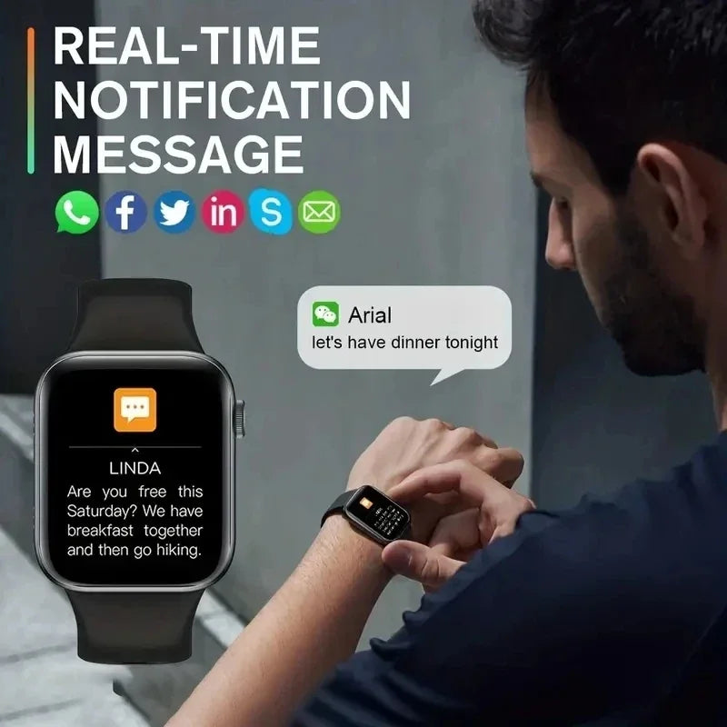 Novo smartwatch 2025 – compatível com Android e iOS, tela de 1,73 polegadas, chamada via Bluetooth, monitoramento de oxigênio no sangue e pressão arterial, ideal para homens e mulheres.