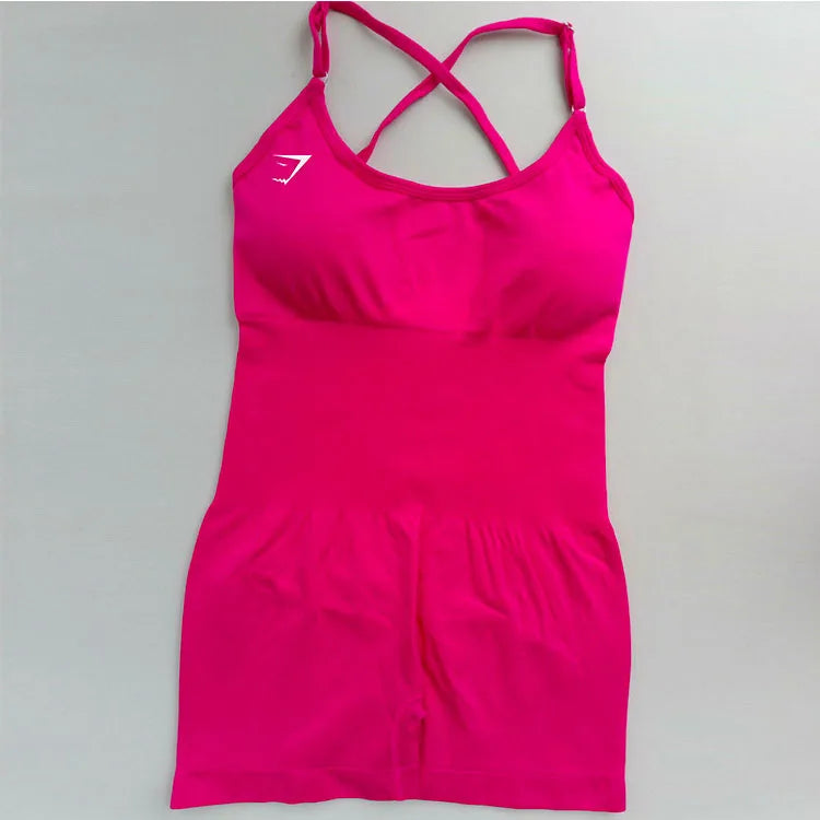 Body feminino Shark sem costura para yoga – modelo sexy com controle de abdômen, costas em tela sem fechamento, tiras finas, ideal para pilates, dança e exercícios.