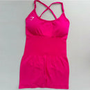 Body feminino Shark sem costura para yoga – modelo sexy com controle de abdômen, costas em tela sem fechamento, tiras finas, ideal para pilates, dança e exercícios.