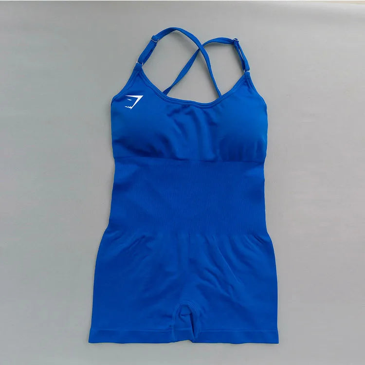 Body feminino Shark sem costura para yoga – modelo sexy com controle de abdômen, costas em tela sem fechamento, tiras finas, ideal para pilates, dança e exercícios.