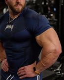 Camiseta masculina de manga curta – modelo 2025 para primavera e outono, estilo fitness, de secagem rápida, respirável, elástica e com ajuste justo ao corpo.