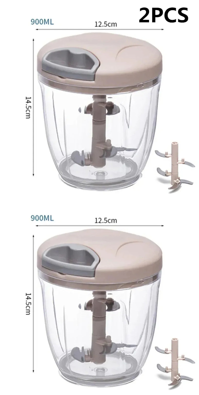 Picador Manual de Alho 500/900 ml — Cortador e Triturador de Legumes, Frutas e Carnes, Fatiador Giratório de Cozinha, Moedor e Triturador de Alimentos Multifuncional.