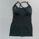 Body feminino Shark sem costura para yoga – modelo sexy com controle de abdômen, costas em tela sem fechamento, tiras finas, ideal para pilates, dança e exercícios.