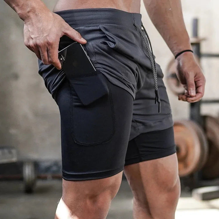 Shorts camuflados masculinos para corrida – modelo 2 em 1, de secagem rápida, ideal para treino, academia, fitness e corrida, perfeitos para o verão.