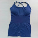 Body feminino Shark sem costura para yoga – modelo sexy com controle de abdômen, costas em tela sem fechamento, tiras finas, ideal para pilates, dança e exercícios.