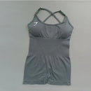 Body feminino Shark sem costura para yoga – modelo sexy com controle de abdômen, costas em tela sem fechamento, tiras finas, ideal para pilates, dança e exercícios.