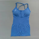 Body feminino Shark sem costura para yoga – modelo sexy com controle de abdômen, costas em tela sem fechamento, tiras finas, ideal para pilates, dança e exercícios.