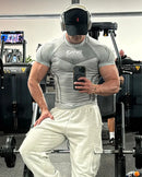 Camiseta masculina de manga curta – modelo 2025 para primavera e outono, estilo fitness, de secagem rápida, respirável, elástica e com ajuste justo ao corpo.