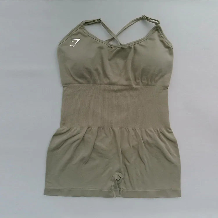 Body feminino Shark sem costura para yoga – modelo sexy com controle de abdômen, costas em tela sem fechamento, tiras finas, ideal para pilates, dança e exercícios.