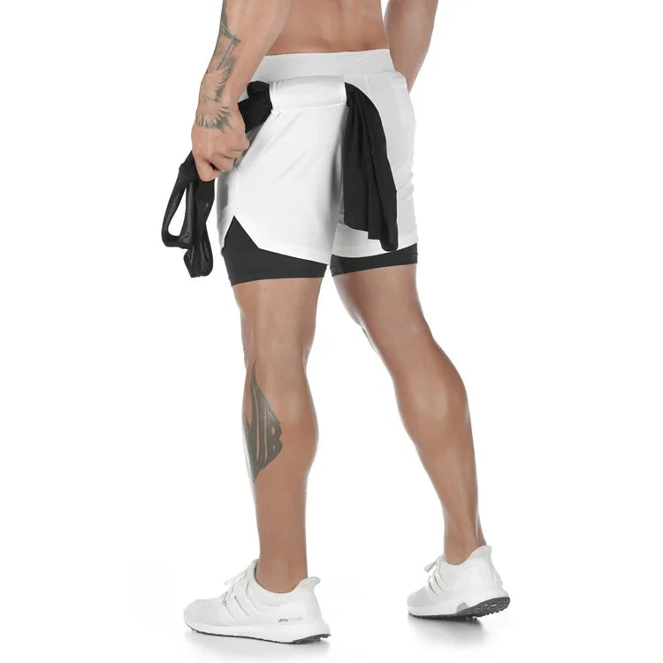 Shorts camuflados masculinos para corrida – modelo 2 em 1, de secagem rápida, ideal para treino, academia, fitness e corrida, perfeitos para o verão.