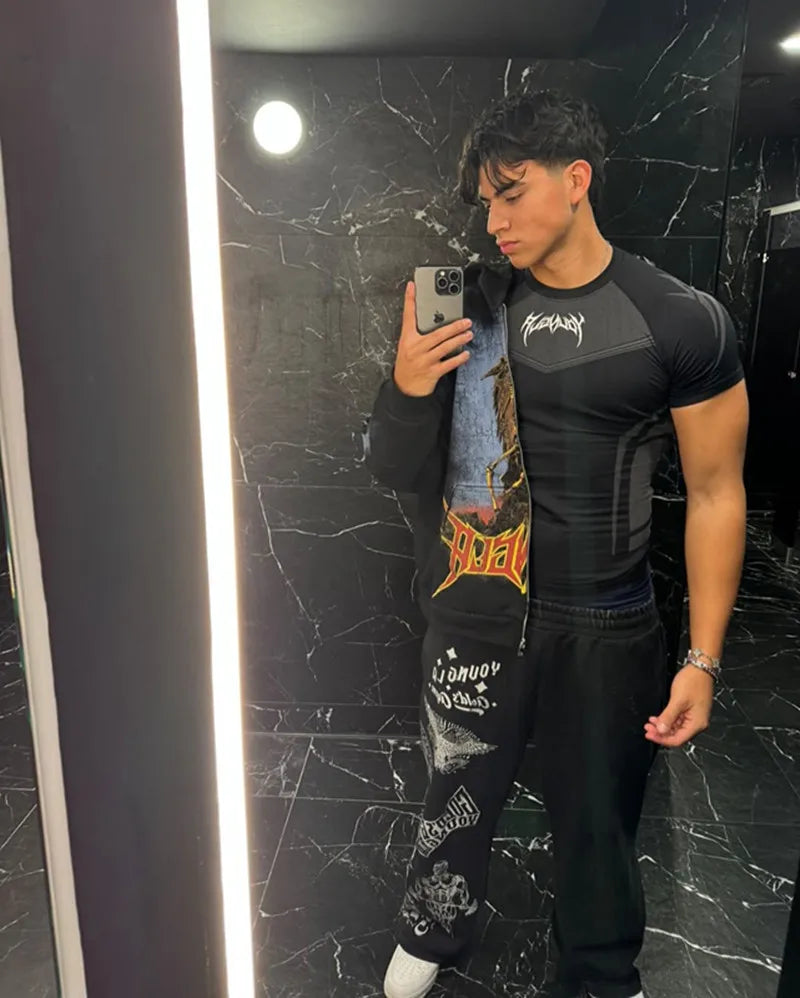 Camiseta masculina de manga curta – modelo 2025 para primavera e outono, estilo fitness, de secagem rápida, respirável, elástica e com ajuste justo ao corpo.