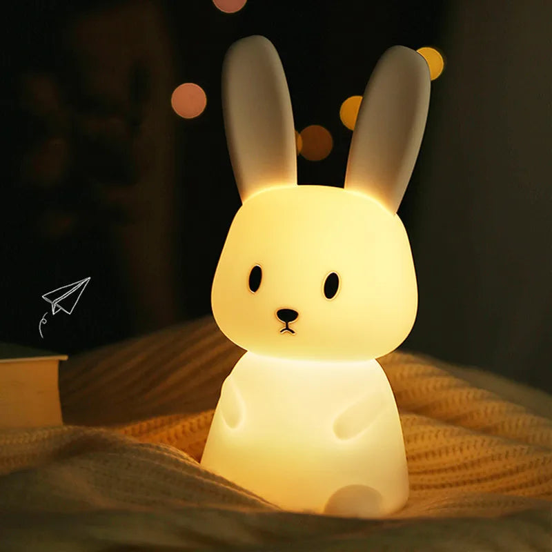 Luminária Noturna LED de Silicone em Formato de Coelhinho Com sensor de toque, design fofo de animal, perfeita para decoração de quarto infantil. Um presente encantador para bebês, crianças e decoração do lar.