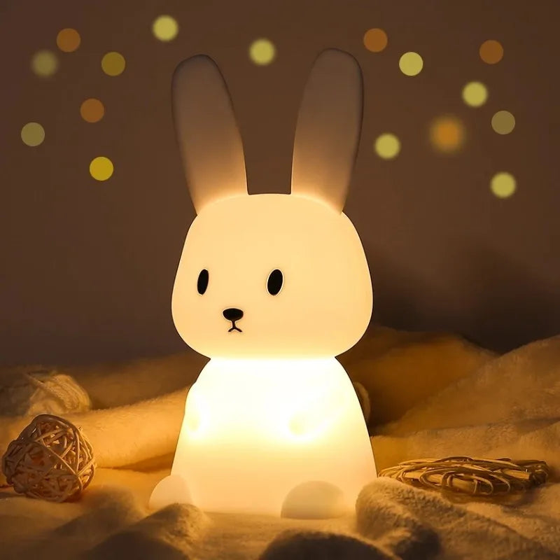 Luminária Noturna LED de Silicone em Formato de Coelhinho Com sensor de toque, design fofo de animal, perfeita para decoração de quarto infantil. Um presente encantador para bebês, crianças e decoração do lar.