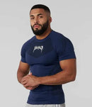 Camiseta masculina de manga curta – modelo 2025 para primavera e outono, estilo fitness, de secagem rápida, respirável, elástica e com ajuste justo ao corpo.